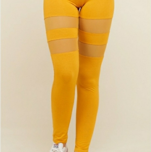 Heart & HIPS Mustard Mesh Leggings - Picture 2 of 3